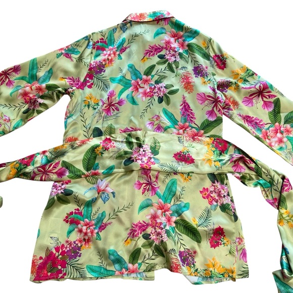 ROCOCO SAND Rue Short Dress 100% Silk Large Lime Green Colourful Floral - Picture 9 of 15